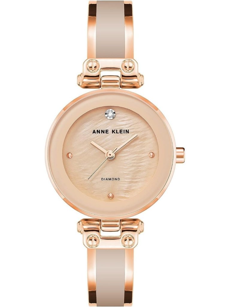 Womens Pink Rose Gold Analog Quartz Bracelet Genuine Diamond Dial Bangle Watch